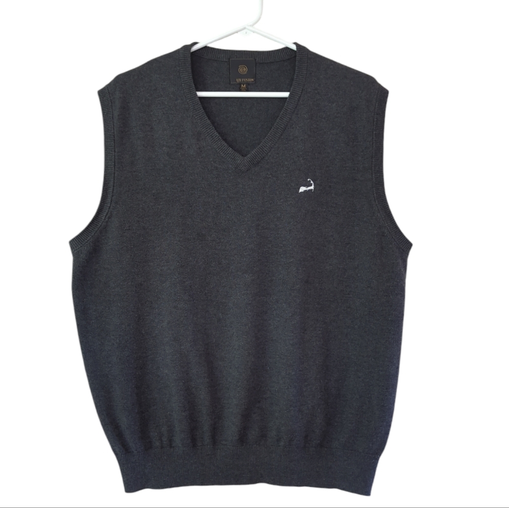 F/X Fusion V-Neck Embroidered Sweater Vest MEDIUM Gray Charcoal